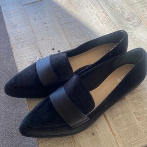 Barely worn bar three size 10 black velvet loafers with silver heel detail